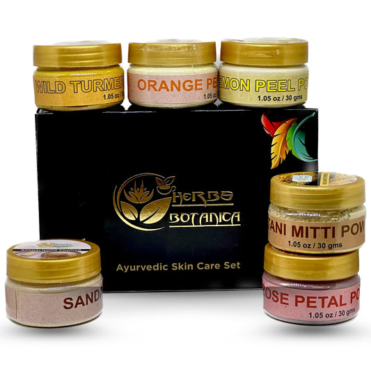 Herbs Botanica Natural Skin Care Sampler | Sandalwood,Orange Peel,Lemon Peel, Rose Petals,Wild Turmeric, Multanni Mitti Powder 1 oz Each Pak