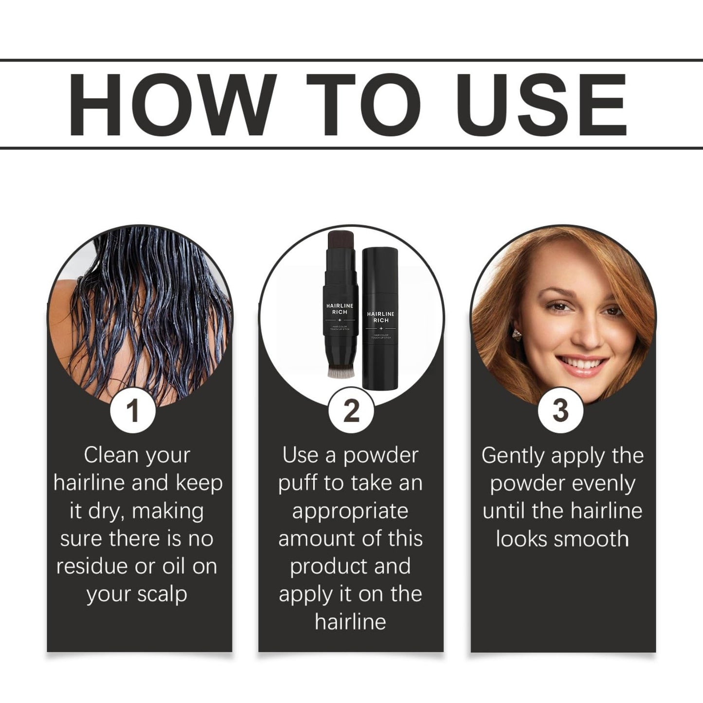 Ruojiar Double Ended Hair Color Stick,Root Cover Up Stick,Hairline Powder Sti/ck,Hair Shadow Powder,Instant Hair Loss Concealer for Thinning Ha/ir,Portable Design for Hairline & Beard,Water Resistant(Black)