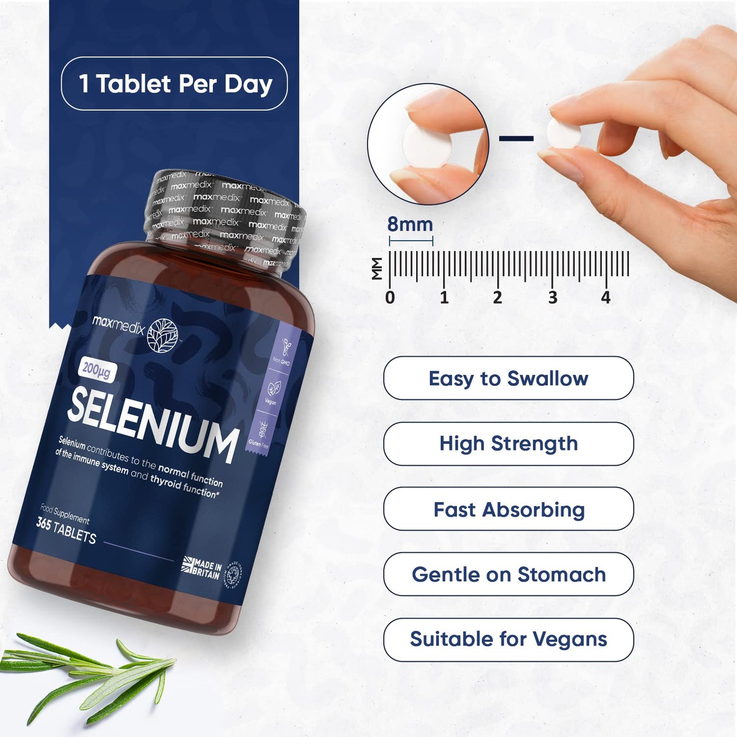 Selenium 200mcg - 365 Selenium Tablets (1 Year Supply) - Yeast Free Selenium Supplements - L-Selenomethionine - Natural Immune System & Thyroid Supplements - Hair and Nail Supplements for Women & Men