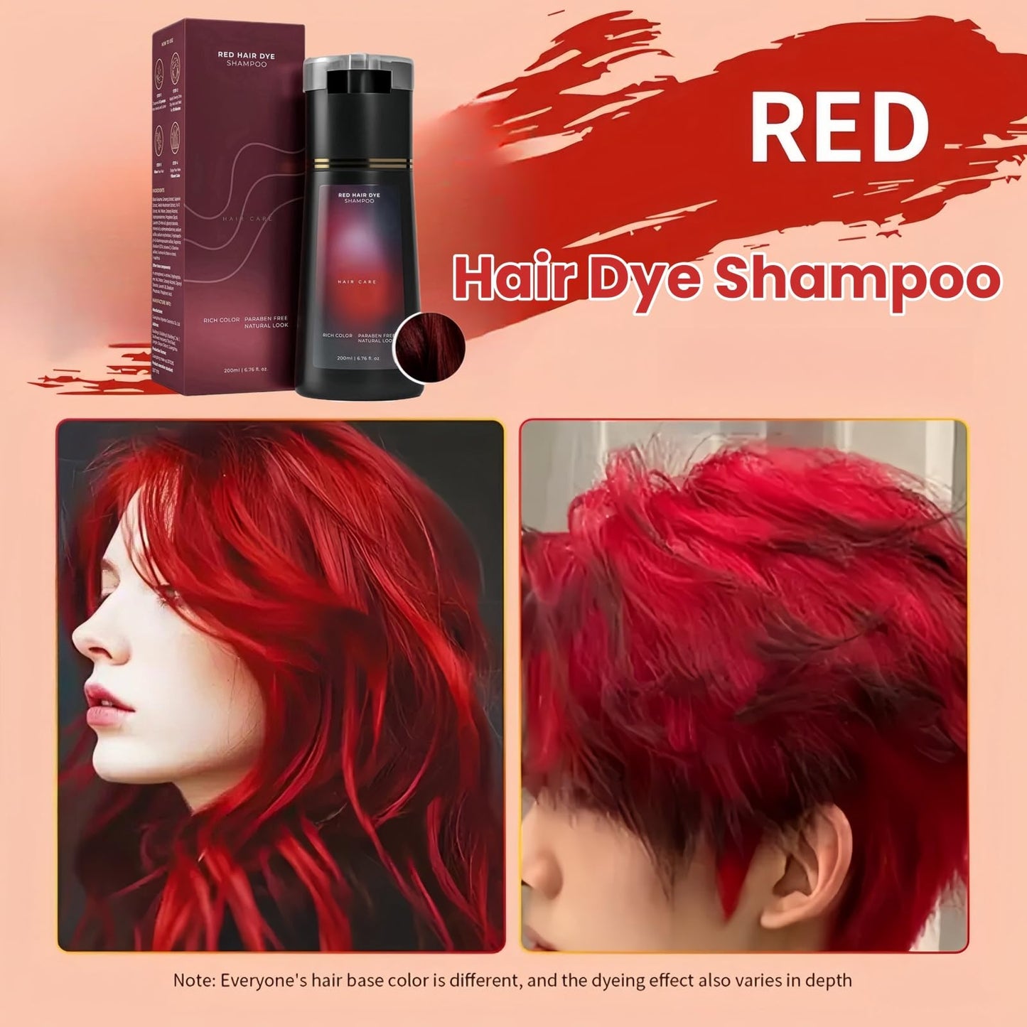 Xinyig Red Hair Care Instant Dye Shampoo,Hair Dye Shampoo Women,Polar Hair Dye Shampoo,Colouring Shampoo for Women,Anti Grey Shampoo,3 in 1 Instant Hair Dye Shampoo,Long Lasting Hair Color Shampoo(Red)