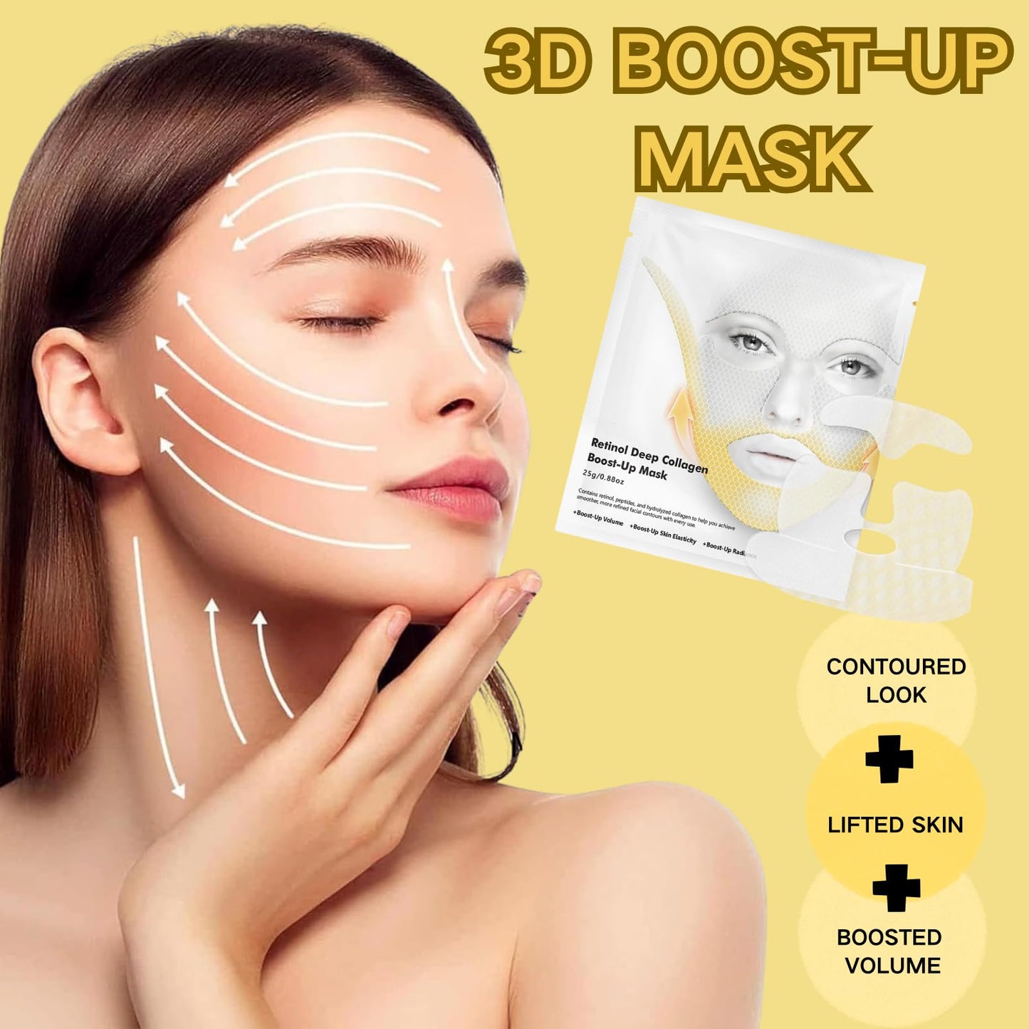 Deep Collagen Retinol Tension Boost Up Mask Set - Korean Face Mask for Face Tightening and Lifting - Collagen Face Mask for V-Line, Smile Line & Forehead Wrinkles, Korean Skincare, 4PCS