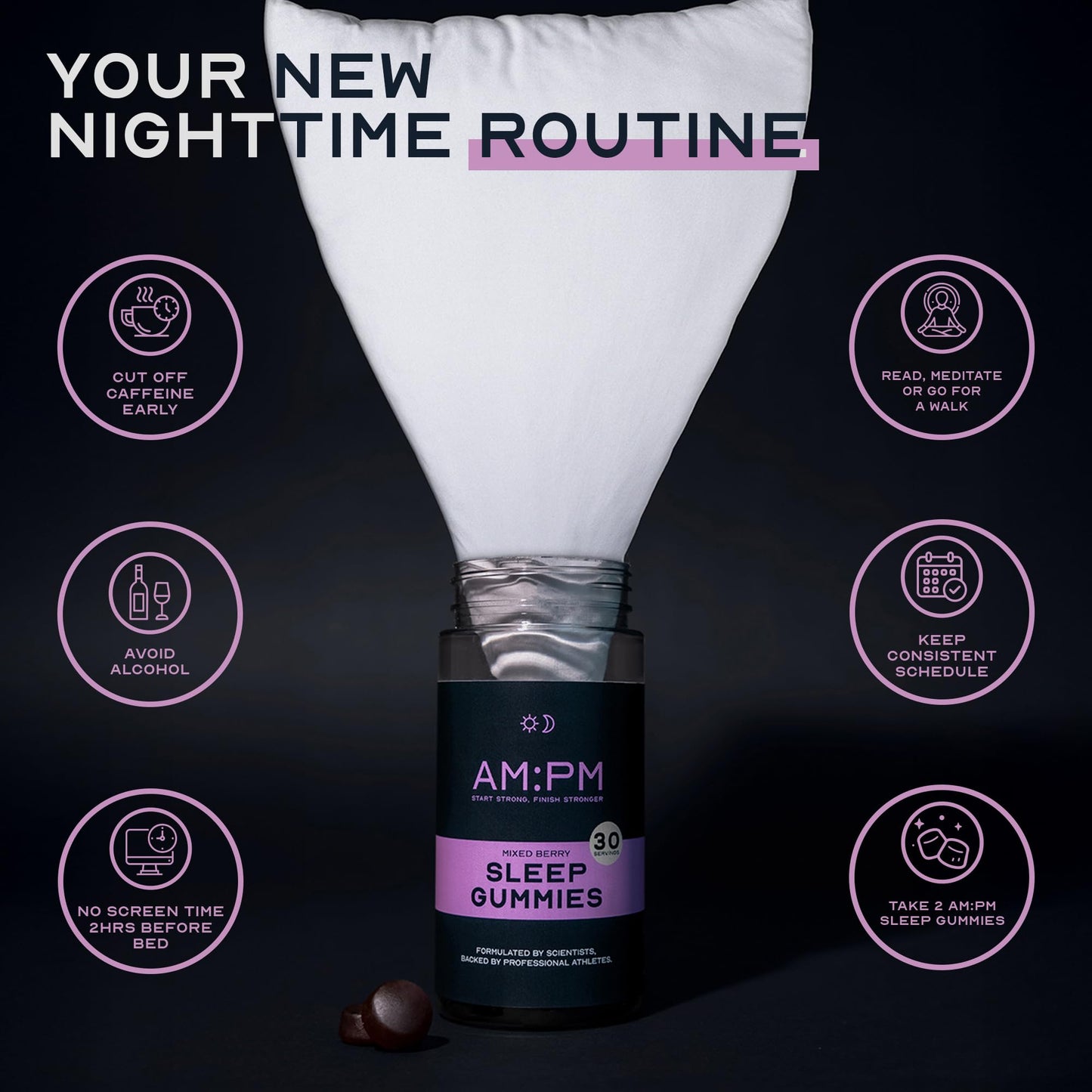 AM:PM Nutrition AM:PM Sleep Gummies, Sleep Aid with Lemon Balm, Chamomile, Zinc & Vitamin B6, 60 Gummies