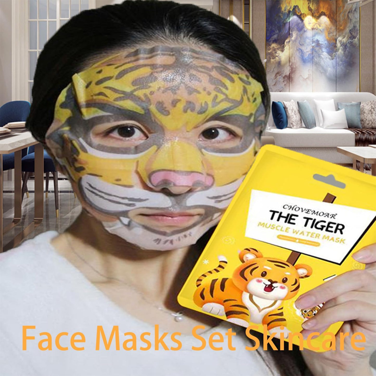 ChicNana 6Pcs Sheet Mask, Face Mask Set for Teenage Girls, Fun Animal Printed Sheet Face Masks, With Tiger and Cat Easy Use Face Mask Gift Set, Hydrating, Soothe, Brighten, Face Masks for All Skin Types