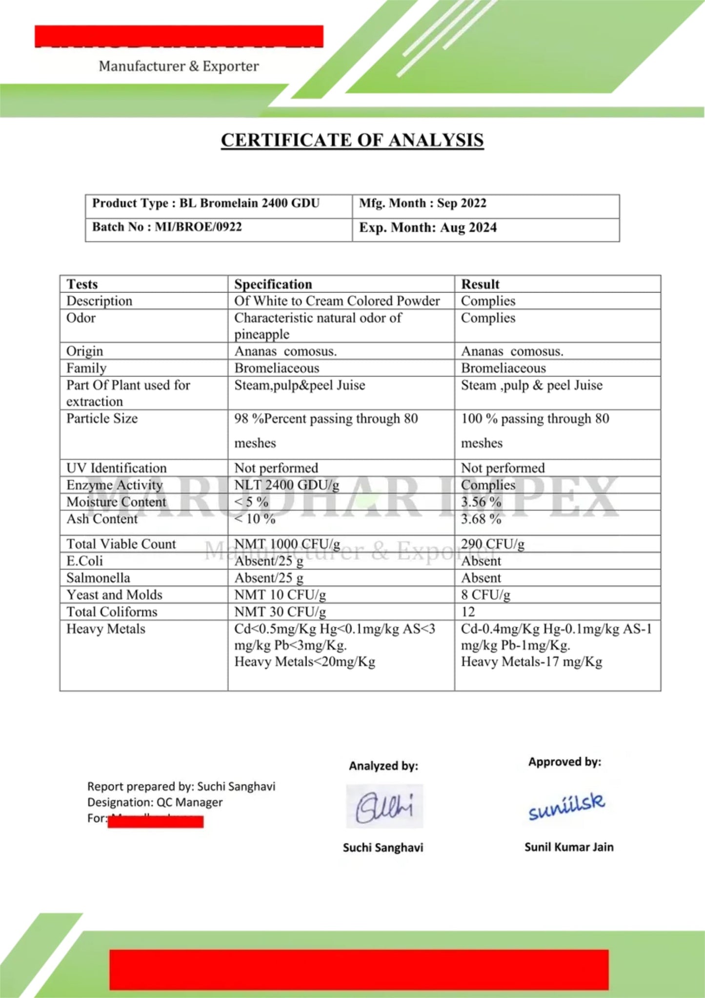 Generic Pure Bromelain Powder 2400 GDU, Pineapple Enzyme Supplement with Certificate of Analysis, Natural Digestive Aid