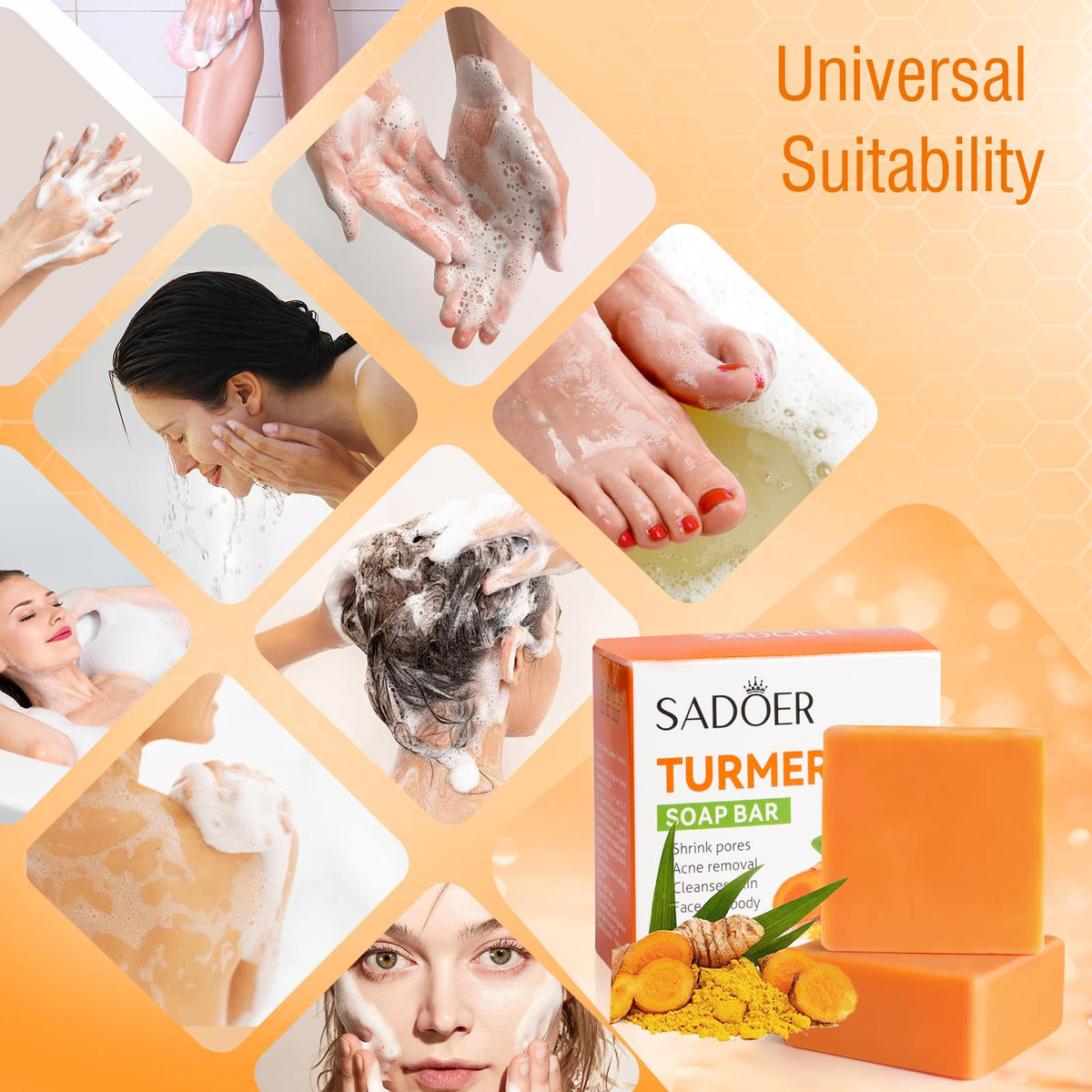 Sophtaigt Turmeric Soap Natural Turmeric Soap Bar For Acne Removal,Pores Shrink,Deep Cleaning Moisturizing Erase Fine Lines,Firming