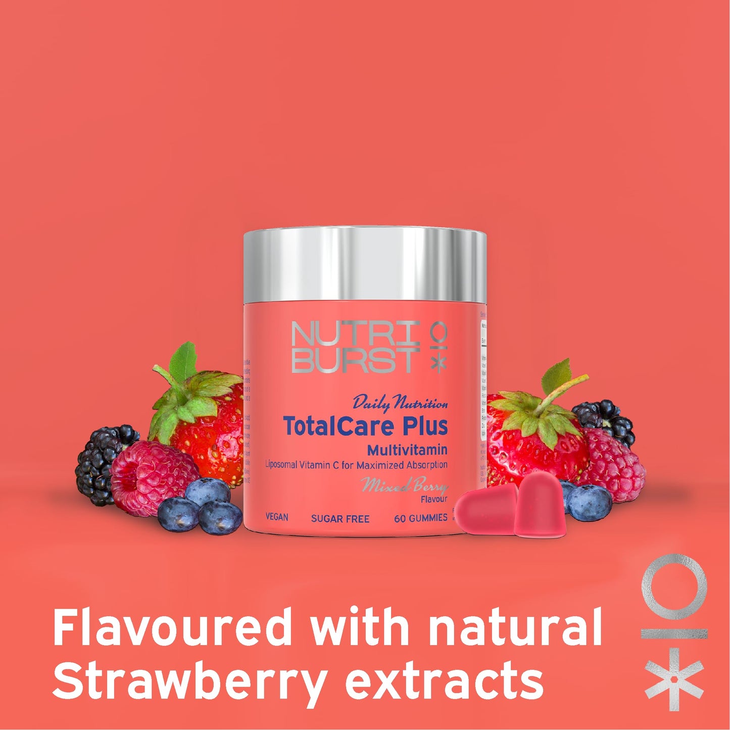 Nutriburst TotalCarePlus Multipack - Multivitamin with Vitamin C, D, B12 + Zinc - Immune System Support - Berry Flavour - 3 x 60 Gummies / 3 Month Supply - Suitable for Vegans