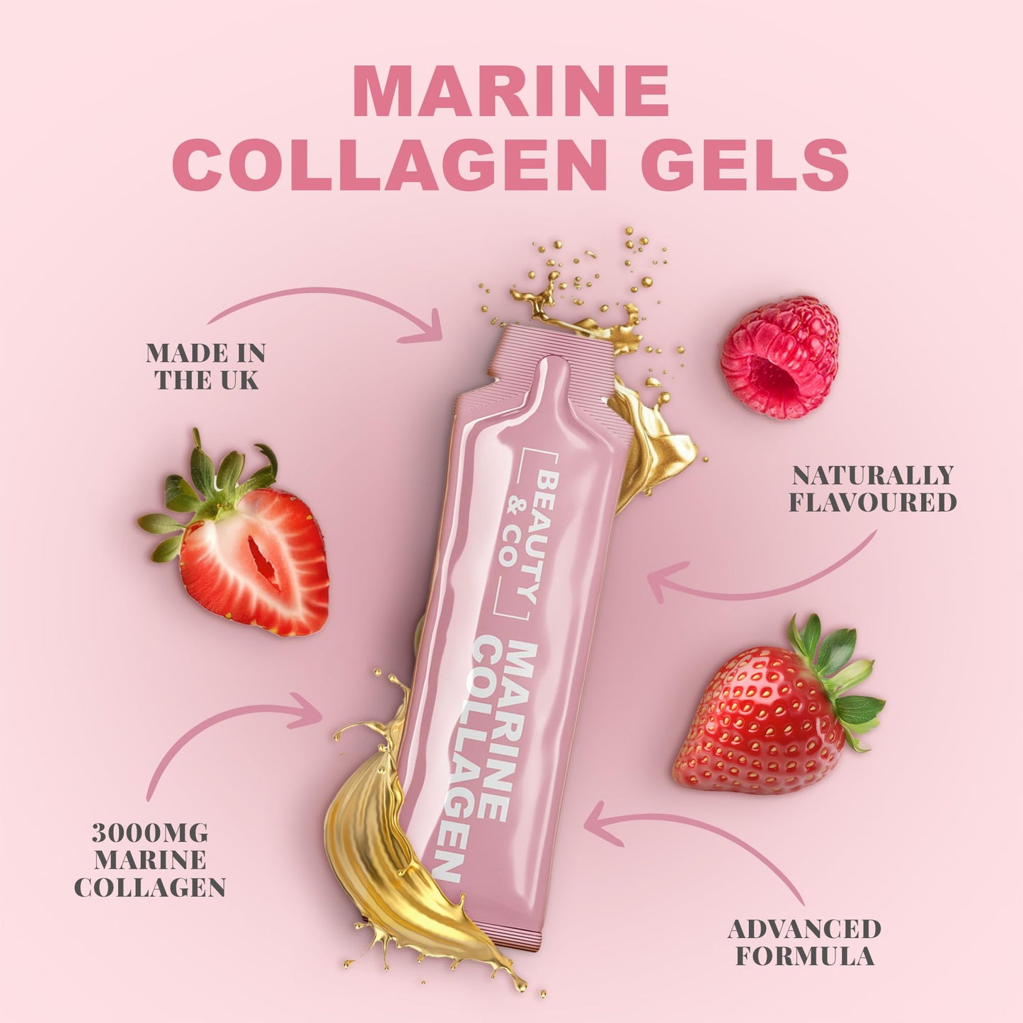 Beauty & Co Marine Collagen Gels | 3,000mg with Hyaluronic Acid, Biotin & Vitamin C | Collagen Supplements for Women | High Absorption | (14 Gels)