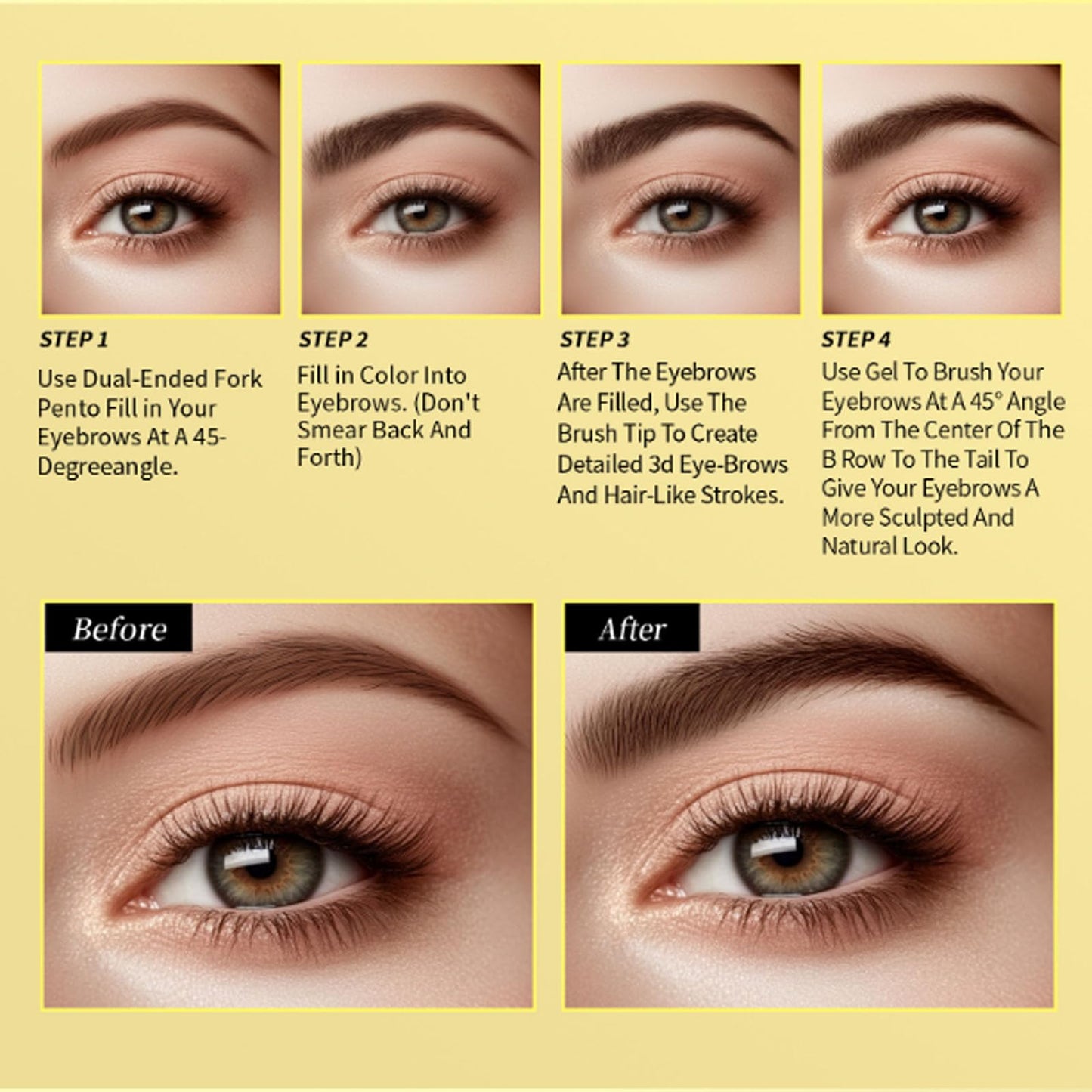 Shengqialun Dual-Ended Eyebrow Pencil & Eyebrow Gel, 2 In 1 Eyebrows Pen, 4-Fork Tip Brow Pencil, Long-Lasting Eye Brow Pencils For Natural Looking Defined Eyebrows, Black Brown