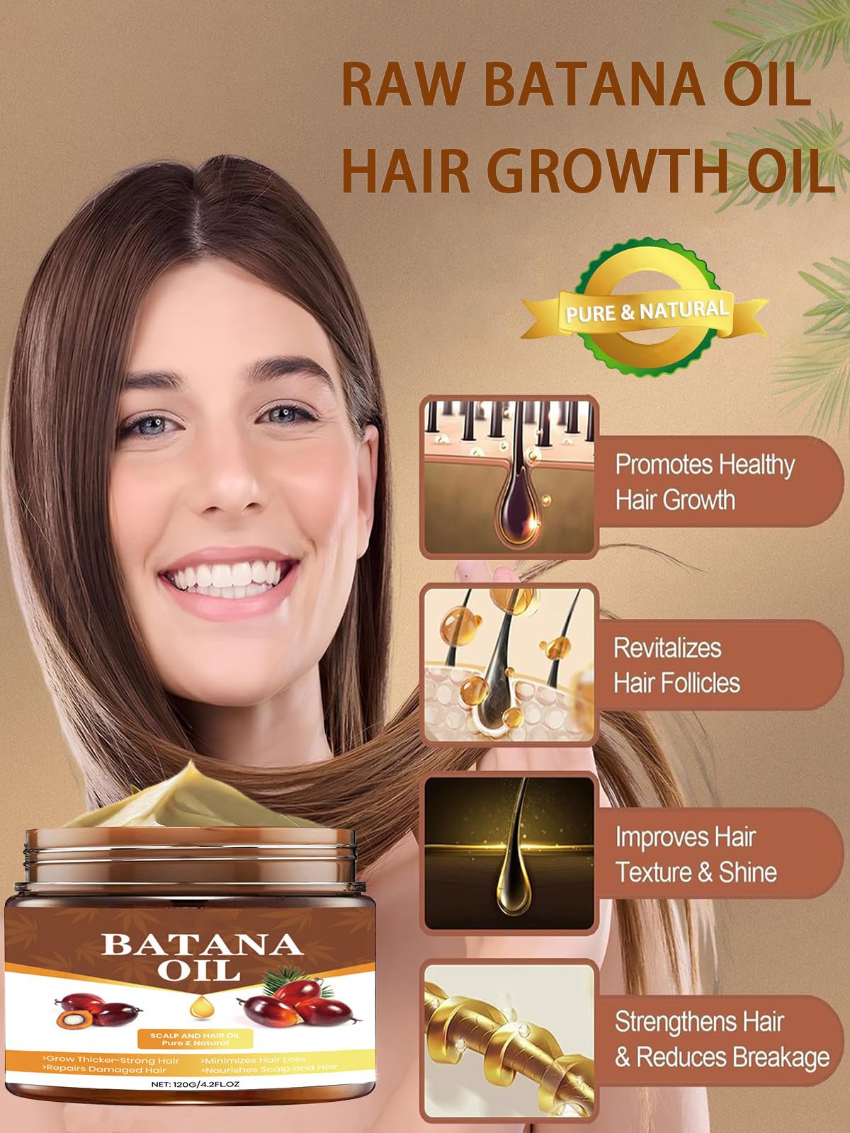 MYSHELL 100% Raw Batana Oil for Hair Growth, Unrefined Dr. Sebi Batana Oil from Honduras, Prevents Hair Loss, Natural and Pure Hair Growth Oil, Hair Treatment for Curly Hair,Enhances Hair Thickness