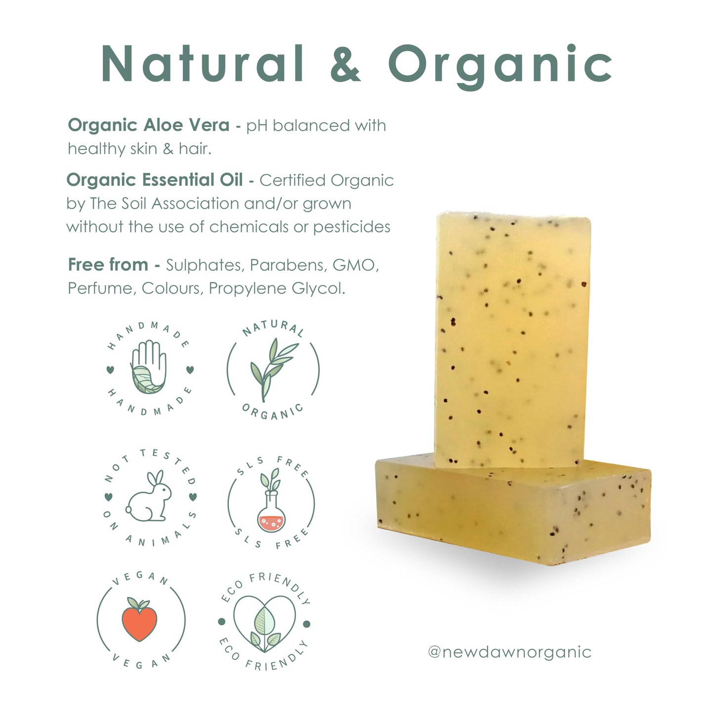 New Dawn Handmade Natural Tea Tree Soap Loaf - Range No.5 - Acne/Blackhead/keratosis Pilaris/Athlete's Foot/Hidradenitis Suppurativa Relief - 400g Money Saver Loaf