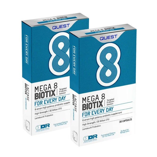 Quest Mega 8 Biotix Probiotic Capsules 30 Billion CFU for Immune & Digestive Support. Helps Restore Gut Friendly Bacteria & Regulate Immune Responses. (30 Capsules x 2 Pack)