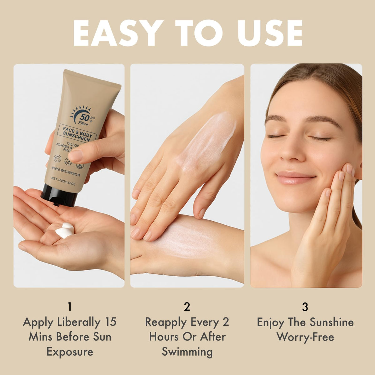 CTUBLIAUNX Tallow Sunscreen - Sun Cream SPF 50 with Grass-Fed Beef Tallow & Beeswax, Lightweight Moisturizing Protection for Face & Body