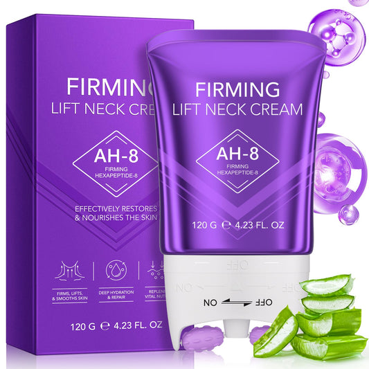 QUANHAO Ah-8 Firming Neck Cream 120g, Neck Firming Creams Contain Hexapeptide, Reduce Wrinkles Fine Lines And Double Chin, Firm And Lift Sagging Skin, With Double Roller Massage, Tighten And Lift Neck Cream