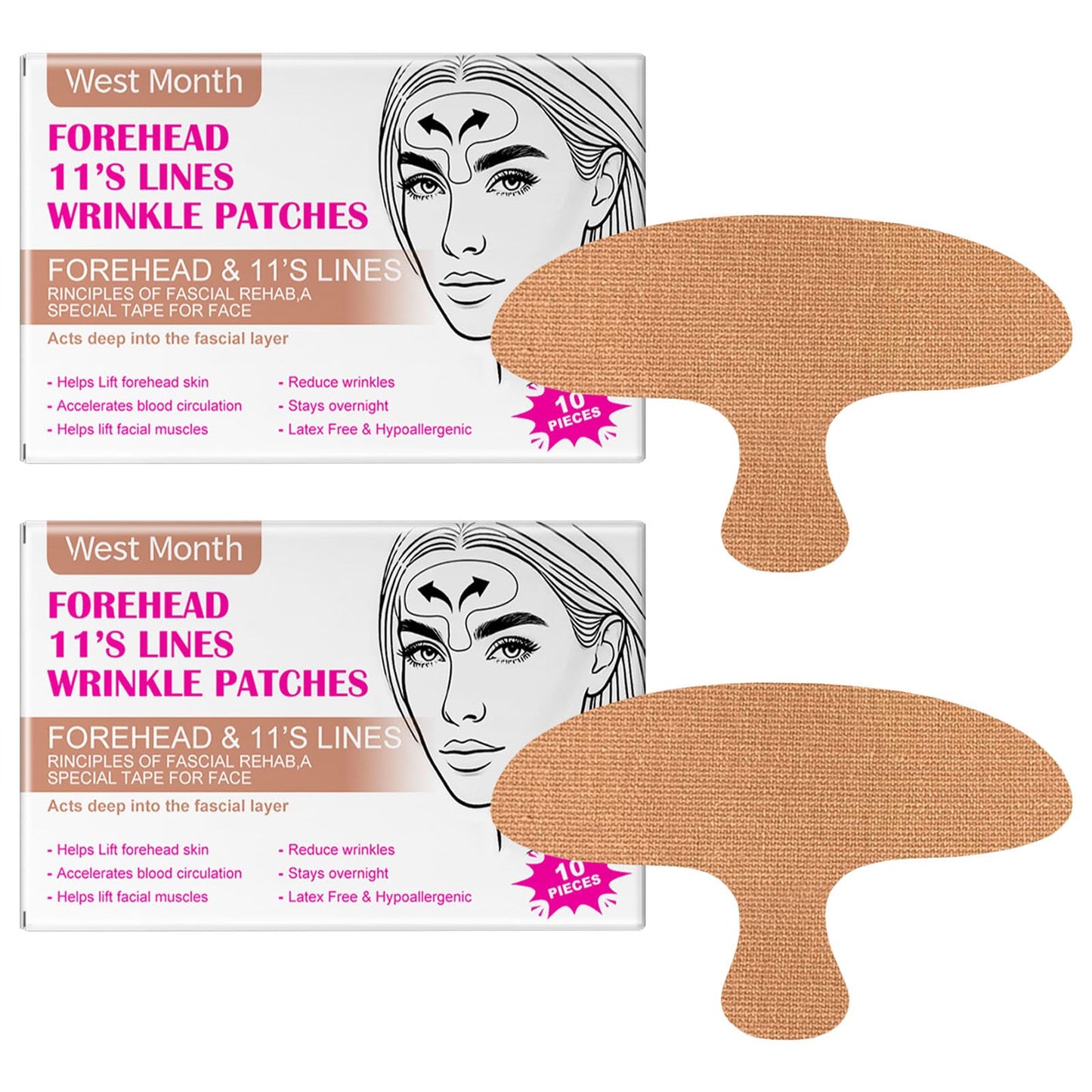 MADGININE 10 Pieces Forehead Wrinkle Patches,Wrinkle Patches High Elasticity Japanese Face Tape Moisturizing Face Tape Available for Both Men and Women Suitable for Forehead and Facial Wrinkles