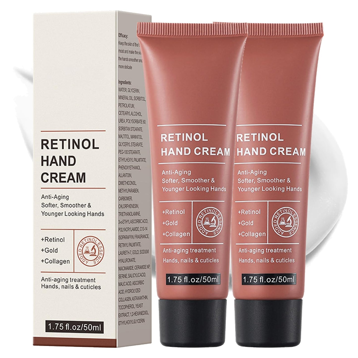 MINSHZEE Retinol Anti-Aging Hand Cream- Treatment for Women, Intense Hydration & Firming for very dry Hands, Visibly Reduces Wrinkles, Restores Elasticity, Care for Skin, Nails & Cuticles, 2pcs nt
