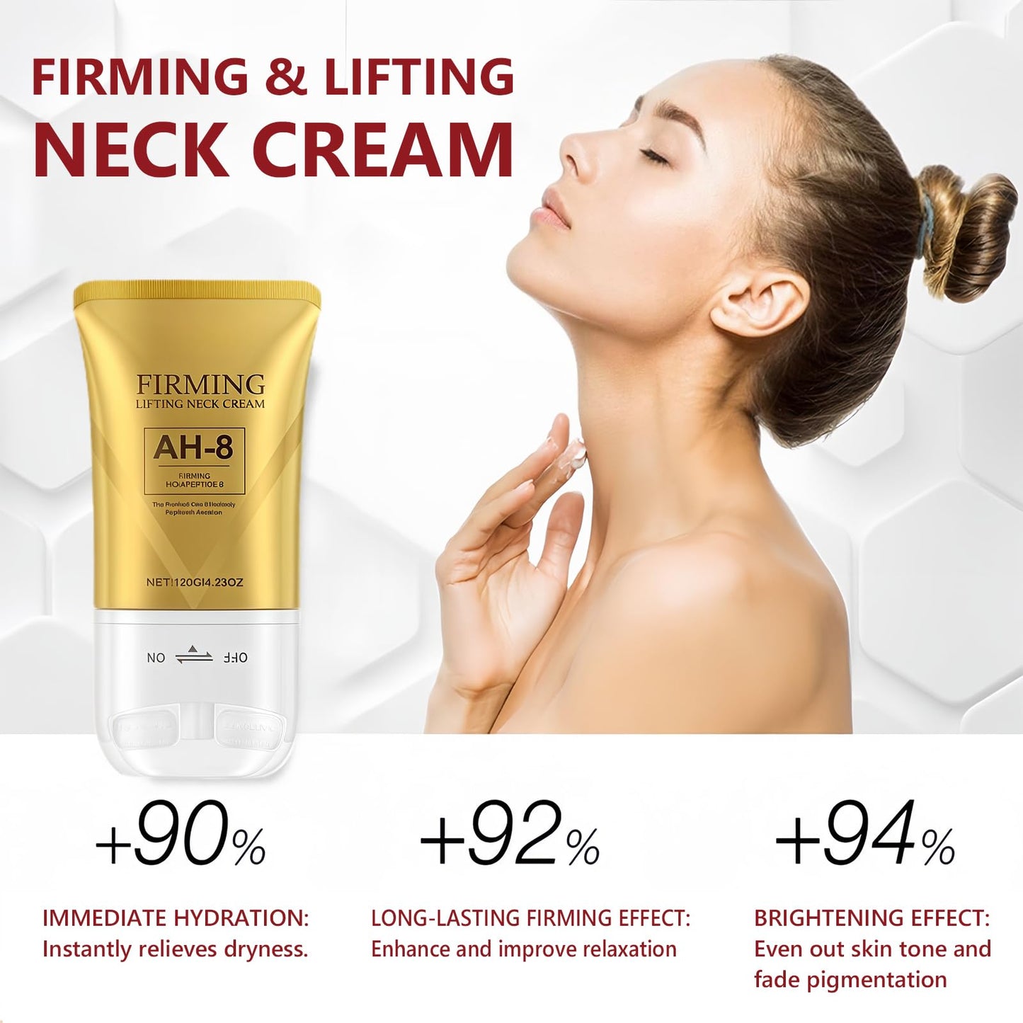 AH-8 Firming Neck Cream with Neck Roller –Neck Firming Cream to Improve Wrinkles, Fine Lines & Double Chin, Firm & Lift Sagging Skin (120g)