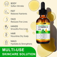 Vitamin E Oil for Skin and Face, Pure Vitamin E Hair Oil, Natural Nourishing Body Oil for Deep Hydration, Anti-Aging and Firming Skin, Anti-Drying, Reducing Fine Lines - 60ml