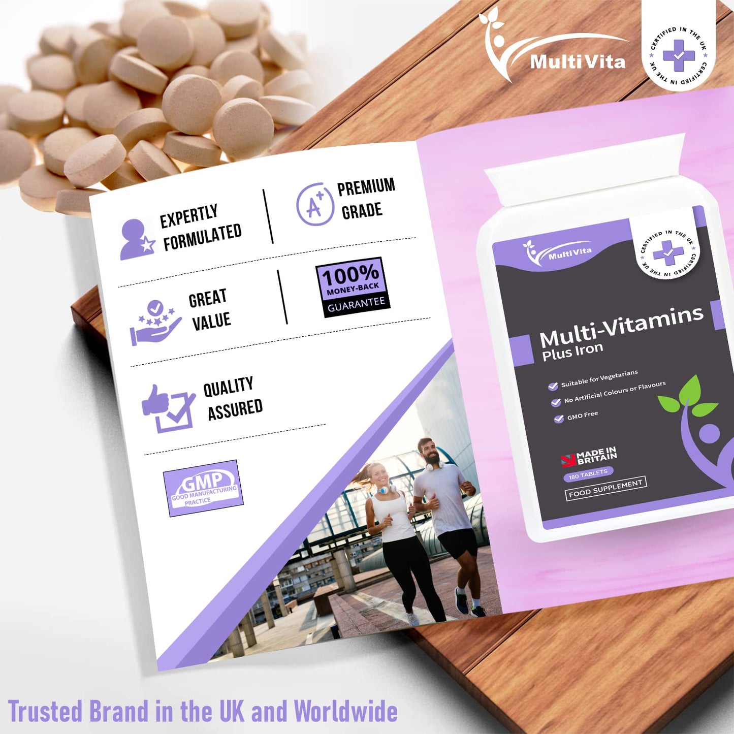 Multivitamins with Iron 180 One A Day Tablets - 13 Essential Vitamins & Minerals for Men and Women - Vitamins A, C, D, E, B1, B2, B3, B5, B6, B9, B12 & More - 6 Months Supply, UK Made to GMP Standards