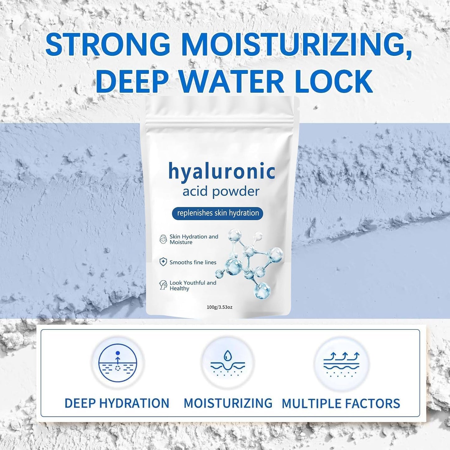 Hyaluronic Acid Powder for Face, 100g Hyaluronic Acid Powder Pure for Skincare, Facial Serums Firmer Skin, Skin Hydrating and moisturising Support