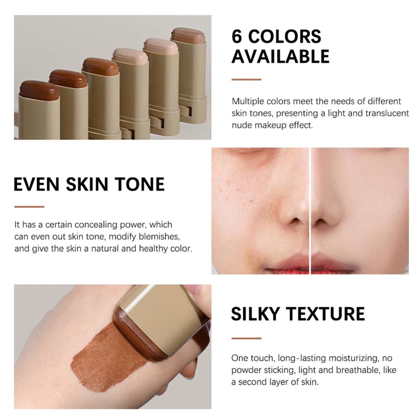 Tinted Moisturizer Stick - Beauty Balm Serum Boosted Skin Tint Concealer - Solid Serum for Boost Skin Tint - Hydrating Full Coverage Concealer - Multiuse Essence Stick