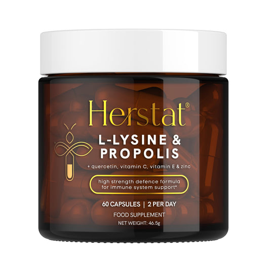 Herstat L-Lysine & Propolis Supplements | High Potency L Lysine Immune Support Formula with 5:1 Propolis Extract, Quercetin, VIT C, VIT E and Zinc