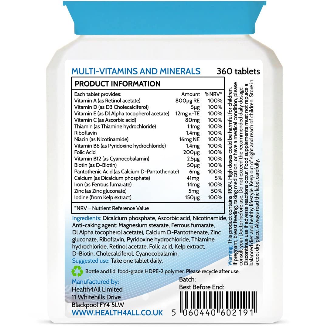 Health4All Multivitamins & Minerals One a Day 360 Tablets 100% RDA