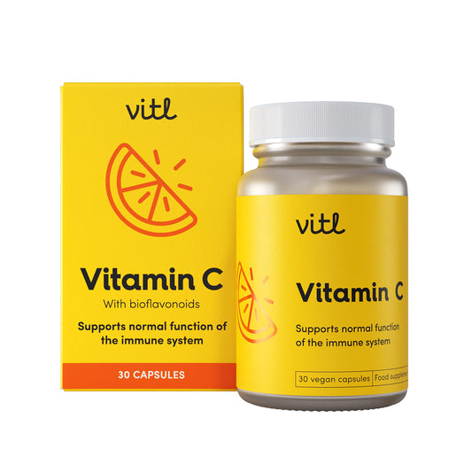 VITL Vitl Vitamin C 500mg Supplement - 30 Vegan Easy to Swallow Capsules - Support Normal Functioning of The Immune System - 1 Month Supply