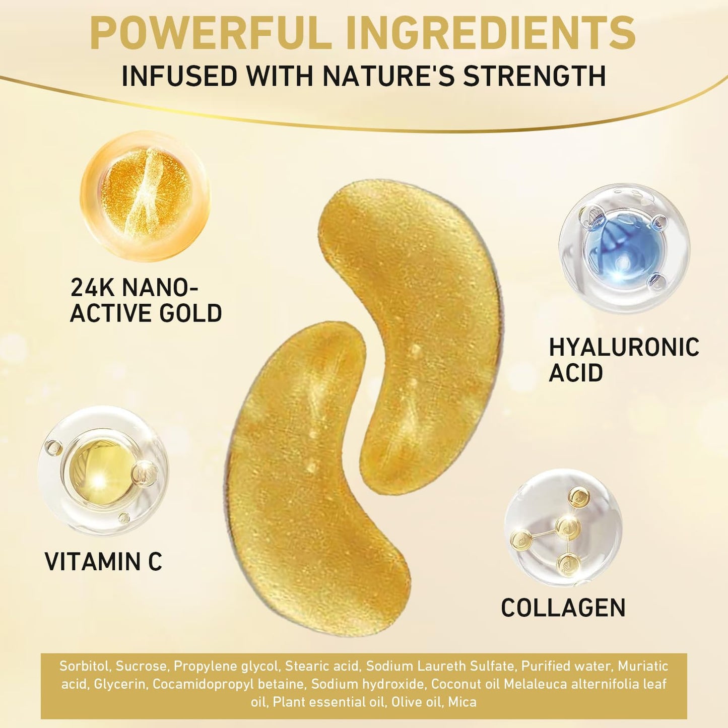 VILLAVER 24K Gold Under Eye Collagen Patches - Reduce Dark Circle,Puffiness, Wrinkles & Fine Lines - Eye Mask for Men & Women (20 Pair)
