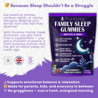 Puretrex PURETREX Family Sleep Gummies – Natural Sleep Aid for Adults & Kids – Sugar-Free, Vegan, Melatonin-Free – Calming Cherry Flavour Gummies with Herbal Blend for Relaxation & Restful Sleep – 60 Gummies