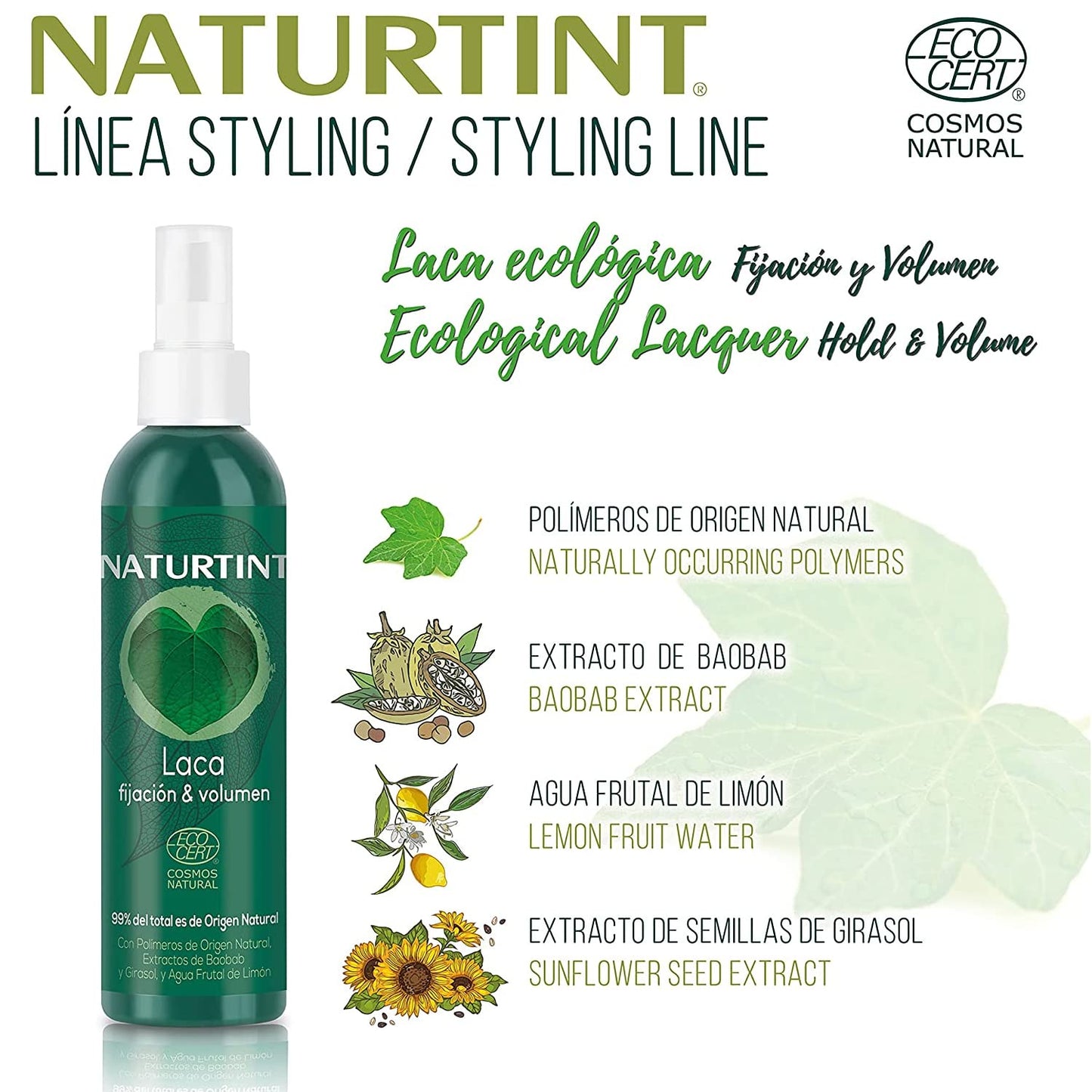 Naturtint Fixing Paint - More Volume and Shine, Perfect Natural Finishing, Anti-Frying Effect, 99.6% Natural Ingredients, Baobab Extract, Colourless, 175 ml