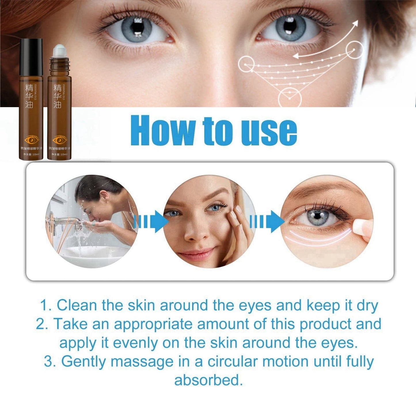 Jinjiar Rollerball Castor Oil,Roller Ball Essential Oil for Eye,Castor Oil and Frankin-Cense Eye Roller,Eye Cream for Dark Circles and Puffy Eyes,Under Eye Cream,Eye Bags Remover,Eye Cream Anti Aging,Eye Gel