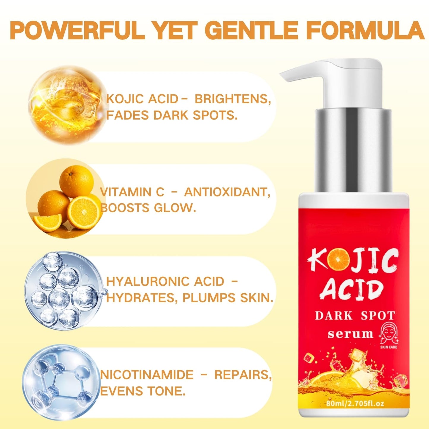 Shefave Kojic Acid Brightening Serum, Dark Spot Remover for Face with Kojic Acid, Niacinamide, Skin Lightening Cream for Anti Aging&Anti Wrinkle,Hydrating Face Moisturiser for Blemishes, Uneven Tone, Dry Skin