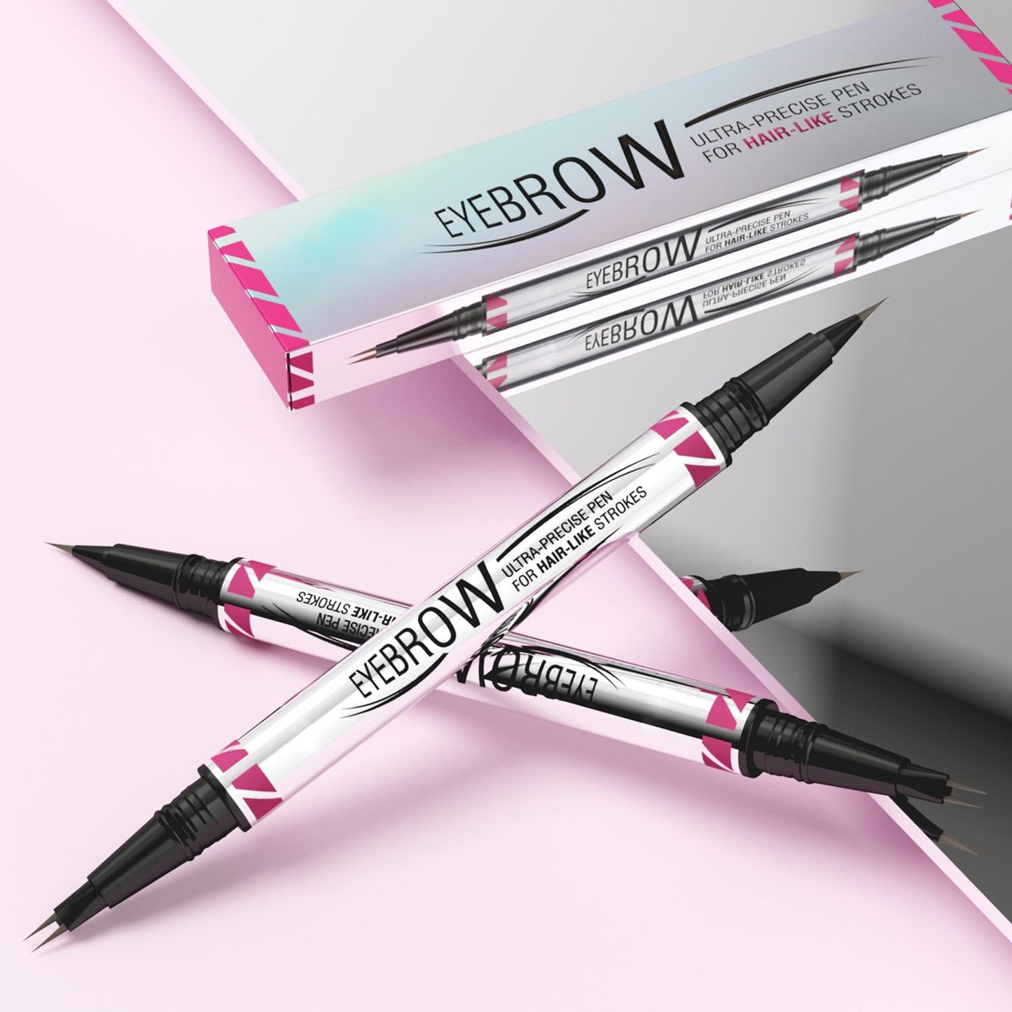 Generic Dual-End Design Microblading Eyebrow Pen with Blush, Natural Brows, Waterproof, Long-Lasting(Black Brown)