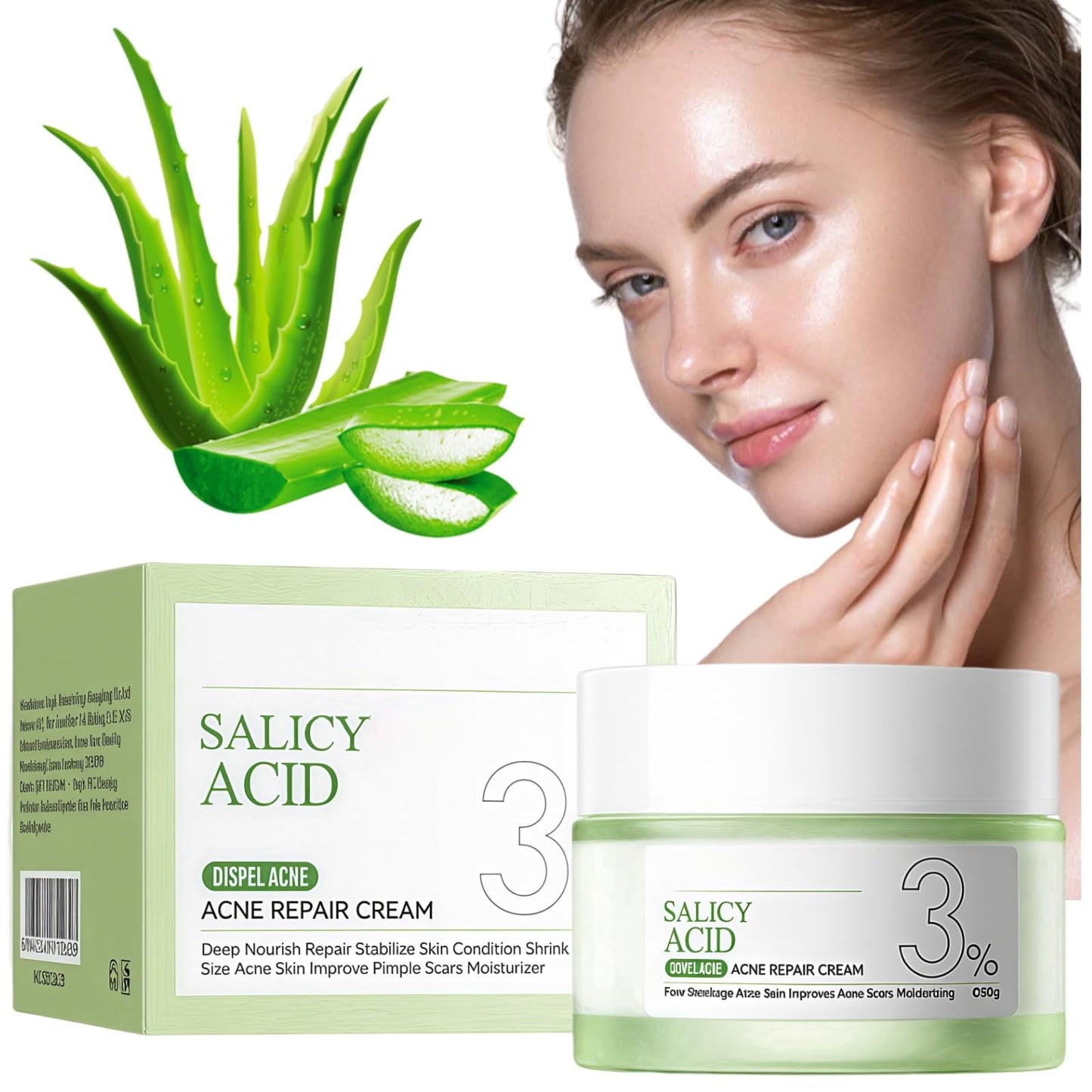 50g Salicylic Acid Acne Cream,3% BHA Spot Cream for Acne,Anti Redness Crea-m for Face,Ac-ne Scar Removal Cre-am,Pimple Cre-am for Redness,Moisturizing Face Cr-eam for Women,Dark Spot Remover for F-ace