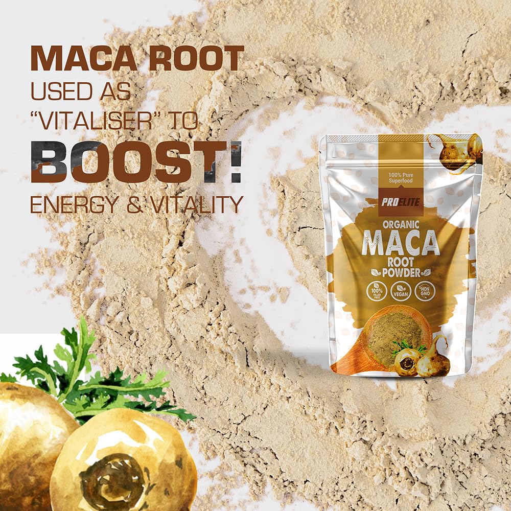 Organic Maca Root Powder 500g Supports Immunity | Premium Macaroot Superfood Super Greens Performance & Endurance Powder | Vegan Pure Peruvian Zero Additives Maca Powder by PROELITE