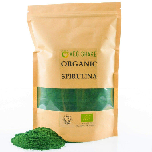 vegishake Organic Spirulina Powder High Grade Blue-Green Algae B Vitamins Omega 3 & 6 Minerals Antioxidants Vegan (500g)