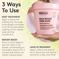 Delhicious Rich Roots Amla Oil & Rosemary Oil Hair Mask for Dry, Damaged Hair - 3-in-1 Moisture Boosting, Hair Strengthening Treatment for Dry Scalp - Adds Shine - Natural, Vegan, Ayurveda - 250ml
