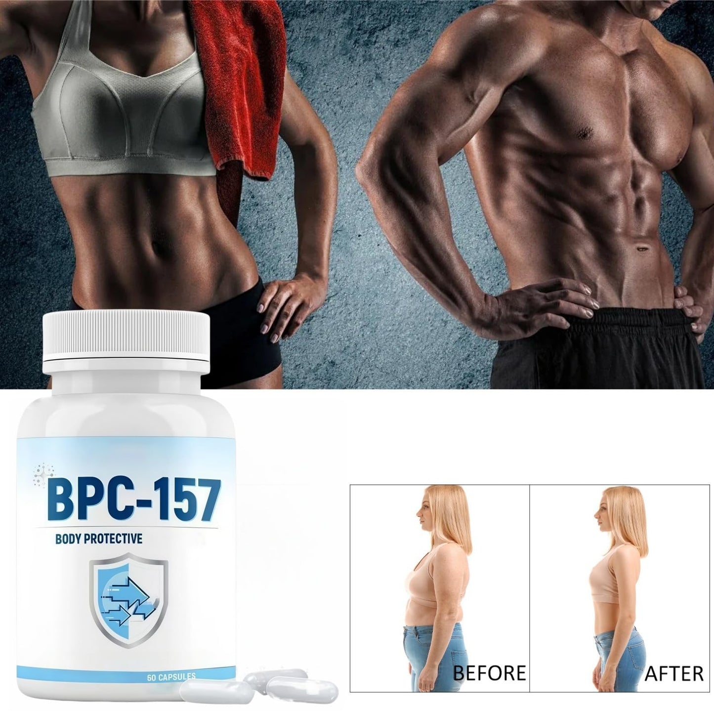 60 Pcs BPC 157 Pep/Tide Ca/psules for Adult,Multivit/amin Ta/blets for Men,Muscle&Workout Reco/Very,Multi VIT/amins for Men,Energy Vitamins for Tiredness,Replenish Energy and Vitamin,Gentle Body Care