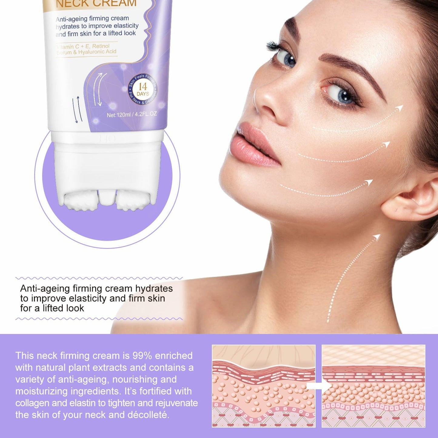 Trendyfave Neck Firming And Tightening, 120g Neck Firming Cream, Anti Wrinkle Cream with Vitamins E & C, Skin Tightening Cream, Neck Tightening Cream for Neck Tightening Lifting Sagging Skin