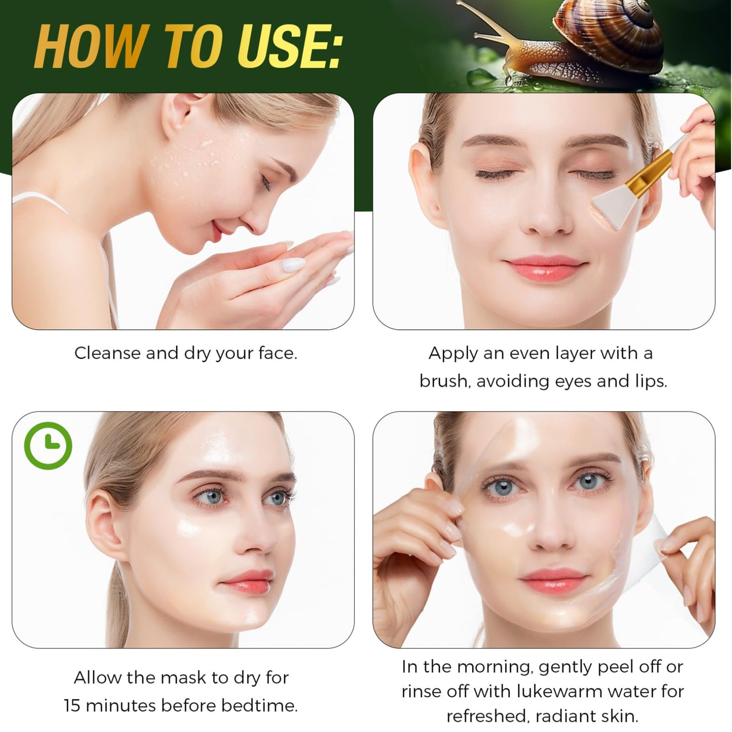 Midgpnes Snail Mucin Collagen Wrapping Peel Off Face Mask, Niacinamide Night Treatment, Deeply Hydrates and Tightens Soothes Skin,Firms Skin Overnight,75ml with Brush