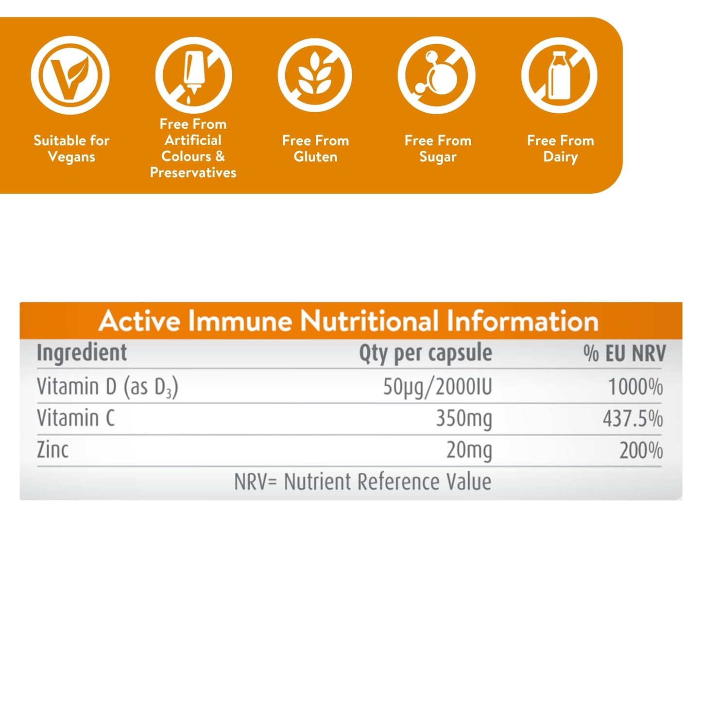 Solvotrin Active Immune | Vitamin D 2000IU | Vegan Formula | Vitamin D3 | Vitamin C & Zinc | 30 Capsules