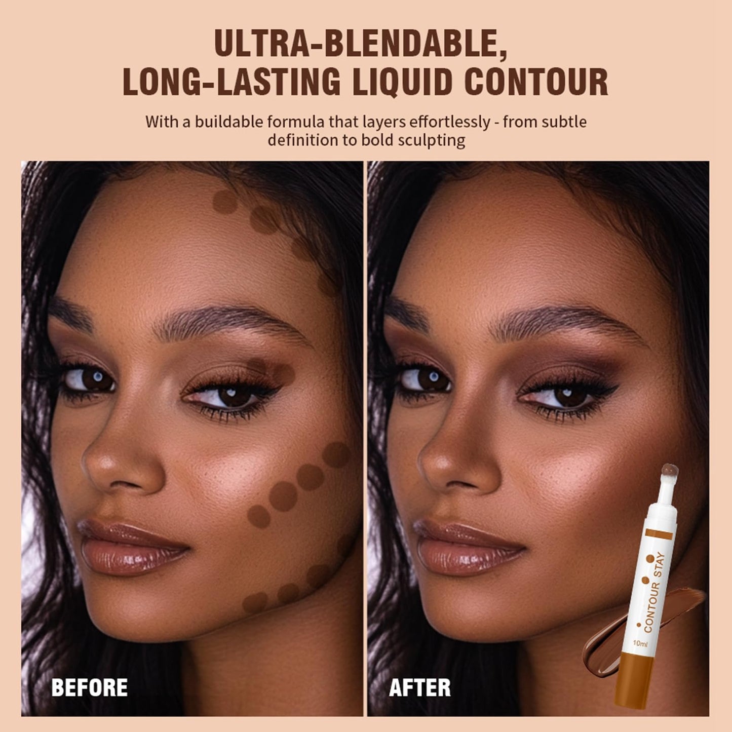 Maggidea Liquid Contour Stay, Long Wear Bronzer Cream Contour Makeup, Lightweight Bronzer Contour Stick with Sponge Tip, Long-Lasting Formula Flawless Definition Makeup, Blendable, Vegan & Cruelty-free