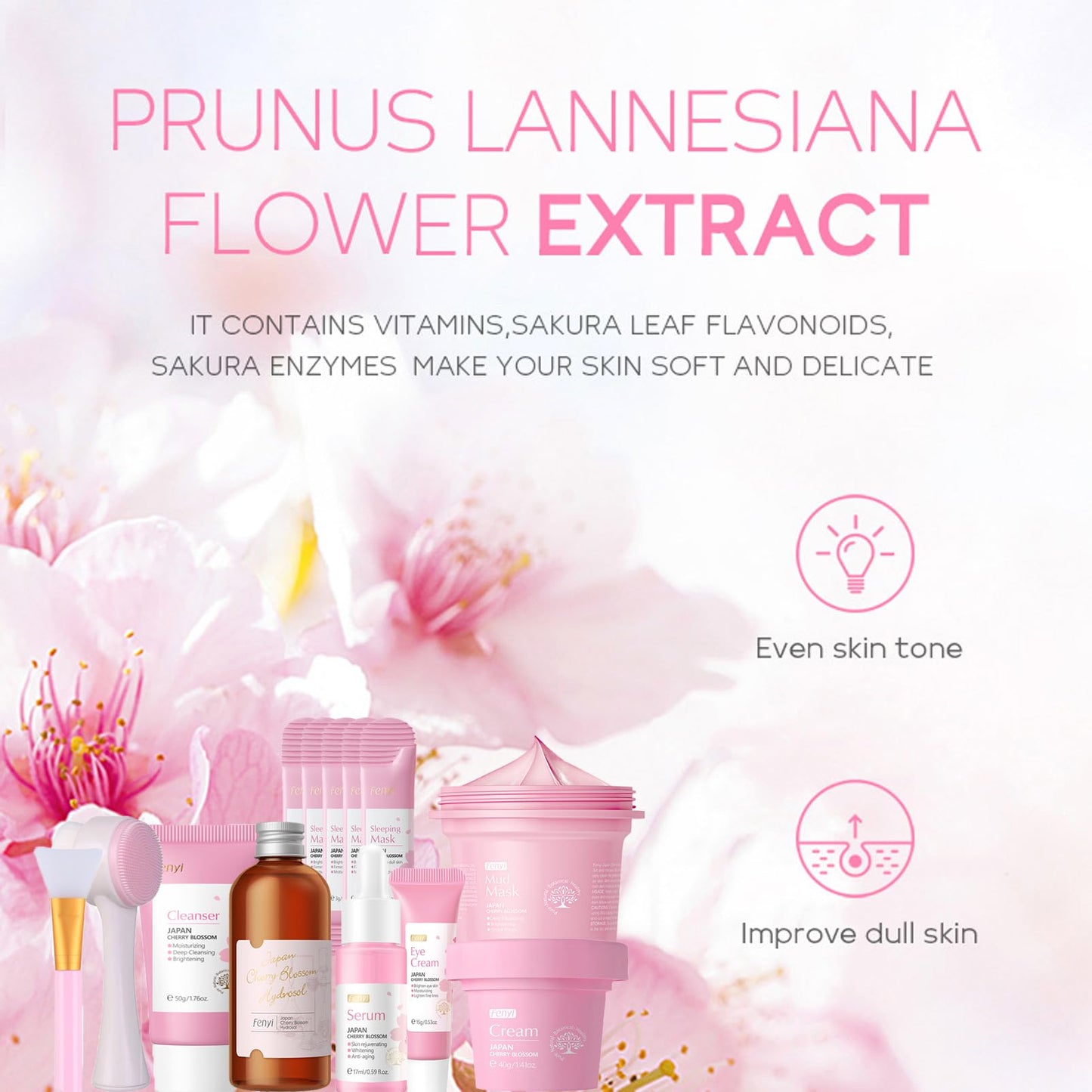 13pcs Skincare Gifts Set For Teenage Girls,Cherry Blossom Skincare Sets,High Moisturize Pure Plant Extract Skin Care Sets & Kits with Cleanser, Hydrosol,Serum,Cream,Eye Cream,Mask,Lip Mask,Mud Mask
