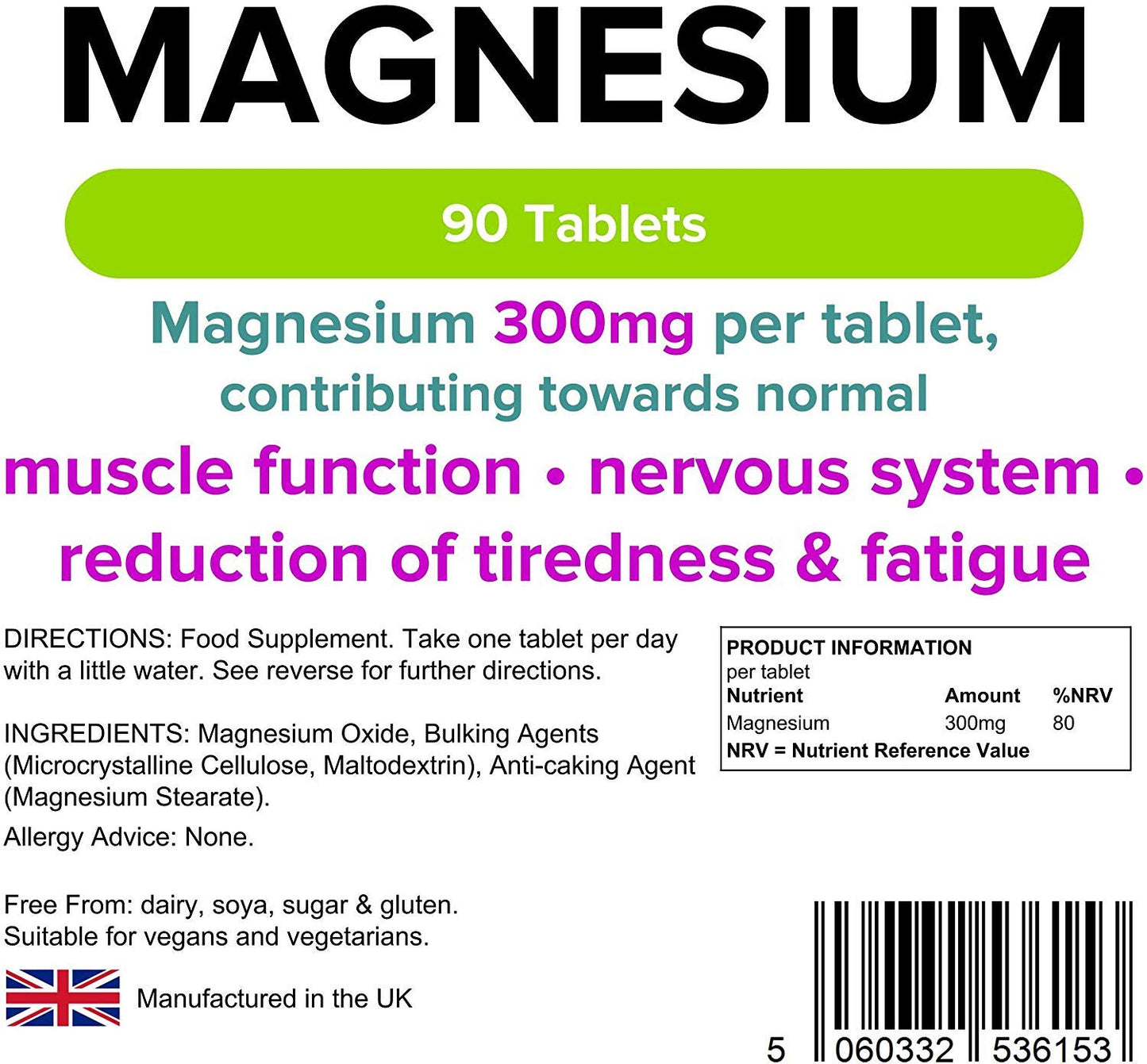 Lindens Magnesium Oxide 500mg DOUBLE PACK 180 Tablets Mineral Supplement