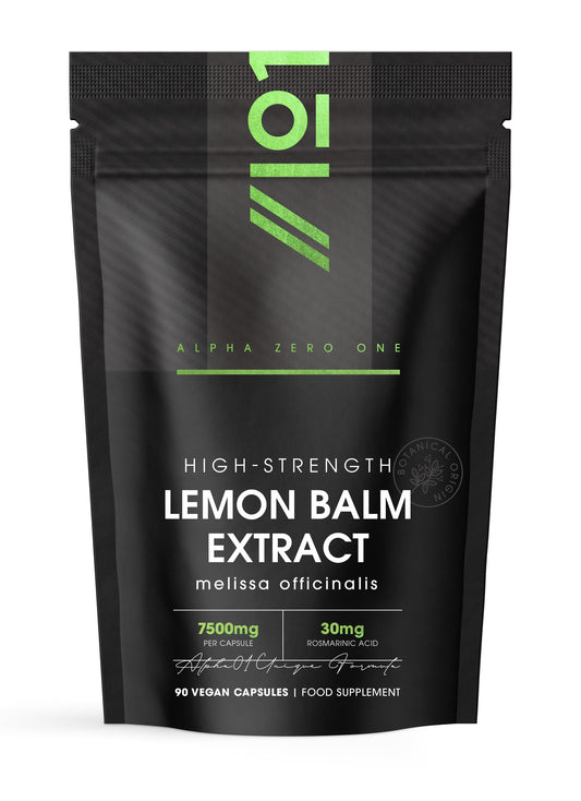 Lemon Balm Extract 7500mg - High Strength 6% Rosmarinic Acid (30mg) Supplement - 90 Vegan Capsules (3 Months Supply) - Resealable and Recyclable Pouch - by Alpha01