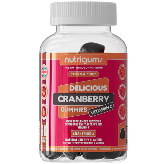 Nutrigums Cranberry & Vitamin C Gummy | Cherry Flavour | 60 Vegan Gummies | Cranberry Extract 9000mg (25% Proanthocyanidins) + Vitamin C 80mg | High Strength | UTI support for Women & Men by NUTRIGUMS®