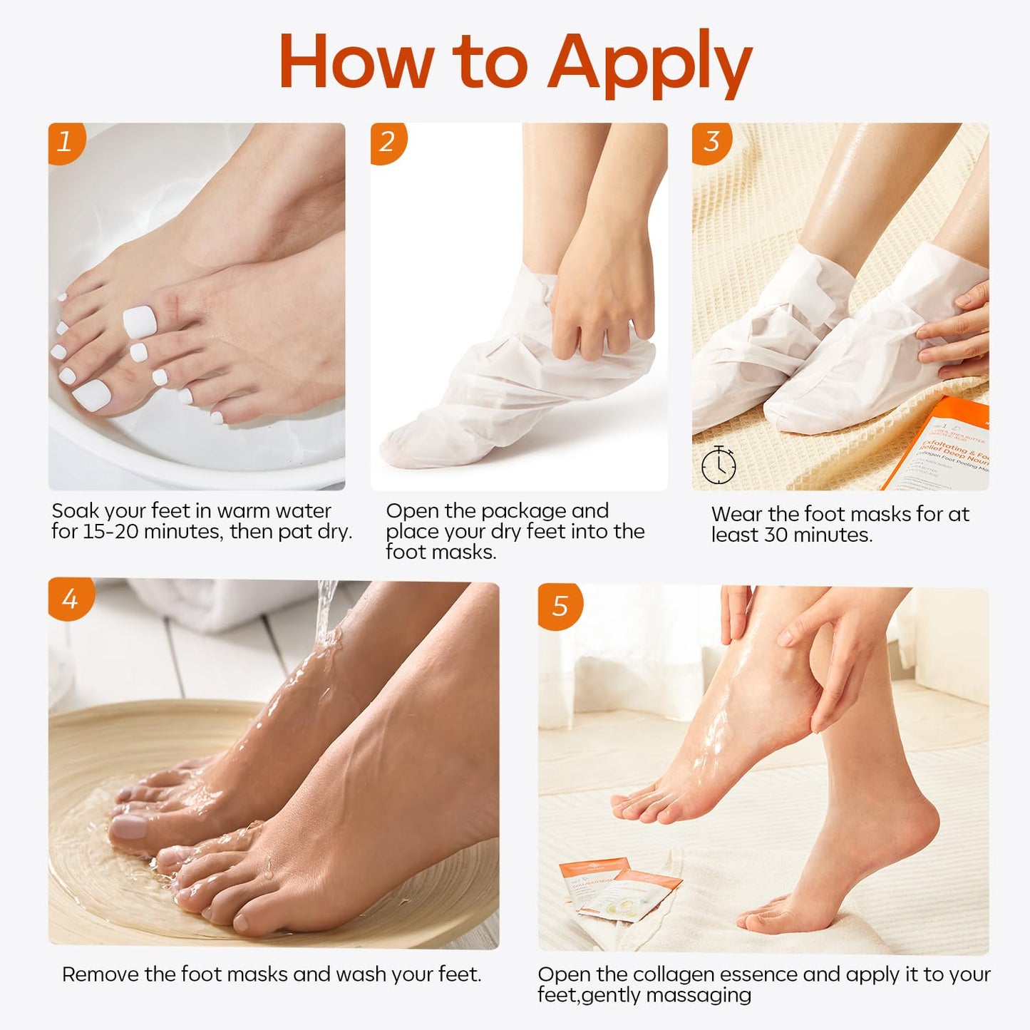 modelones Modelones Foot Peeling Mask 3 Pack, Exfoliating Foot Mask for Dry Cracked Feet, Callus Dead Skin Remover, Additional 3 Pack Collagen Serum for Reviving Baby Soft Smooth Touch Feet, Women and Man