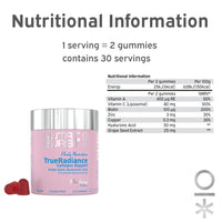 Nutriburst - TrueRadiance Collagen Support Multipack for Healthy Hair, Skin & Nails - Biotin (100µg), Hyaluronic Acid (50mg), Vitamin A (400µg) + Vitamin C (80mg) - 3 x 60 Gummies / 3 Month Supply