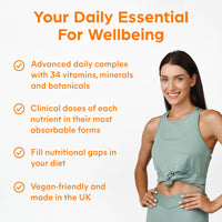 Multivitamins & Minerals Supplement - 34 Essential Nutrients - Daily Multivitamin Tablets for Men & Women - 60 Vegan Capsules - Made in The UK by Purolabs