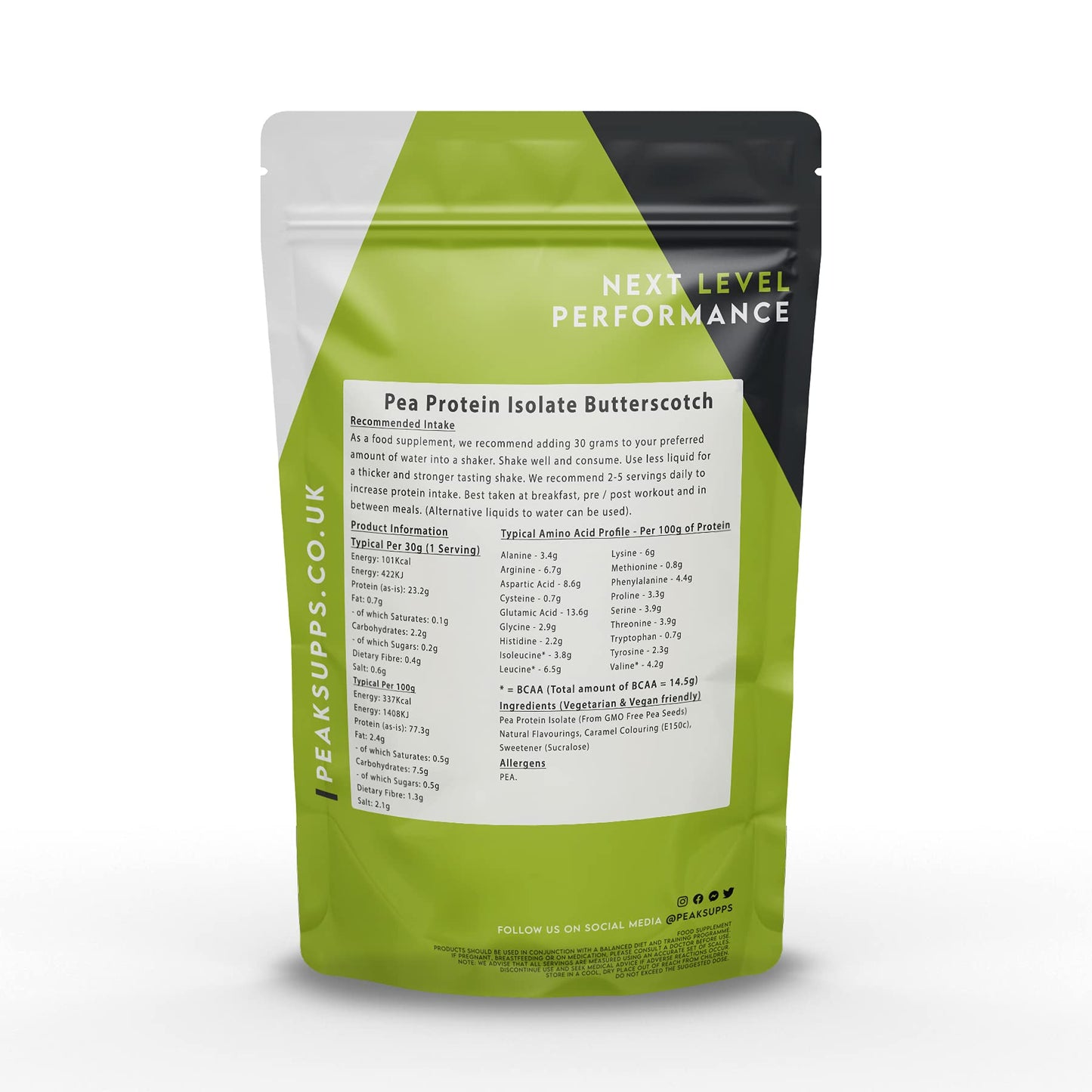 Peak Supps Butterscotch Pea Protein Isolate - 500g (16 Servings) - Vegan | Dairy Free | Plant Based